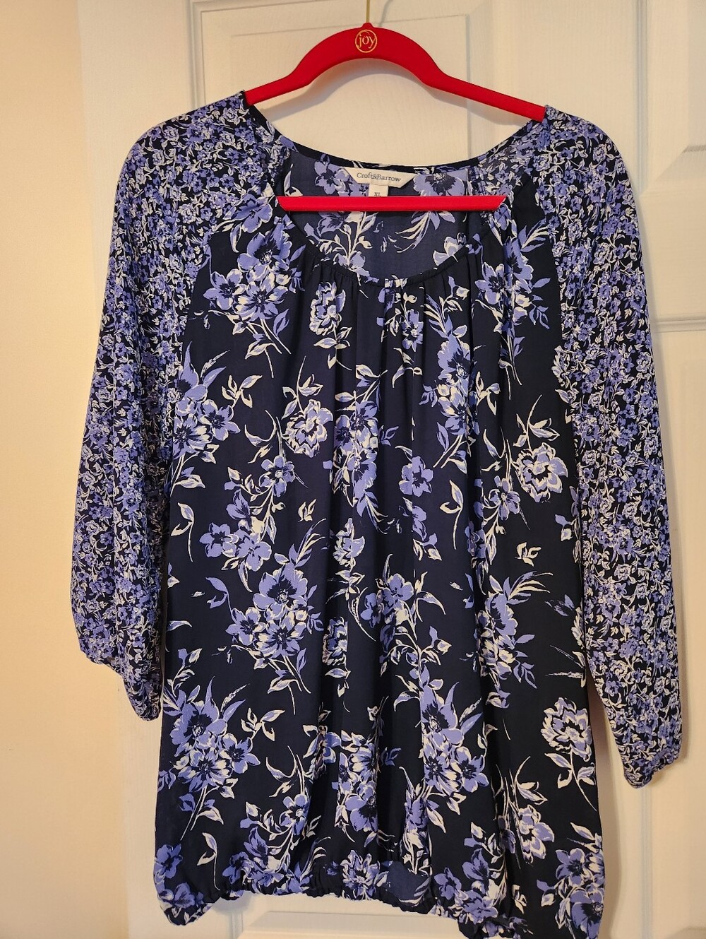 Croft & Barrow, Navy & white Floral Peasant Blouse, sz XL